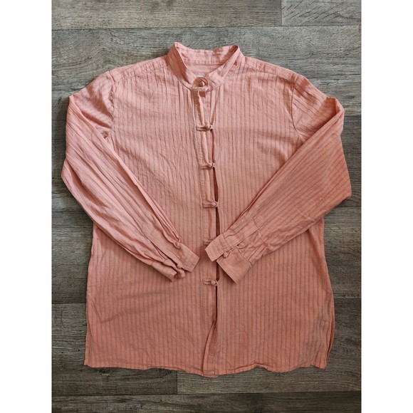 J.JILL Pink Womens Mandarin Collar Knot Buttons Long Sleeve Button Up Shirt XS - Picture 2 of 6